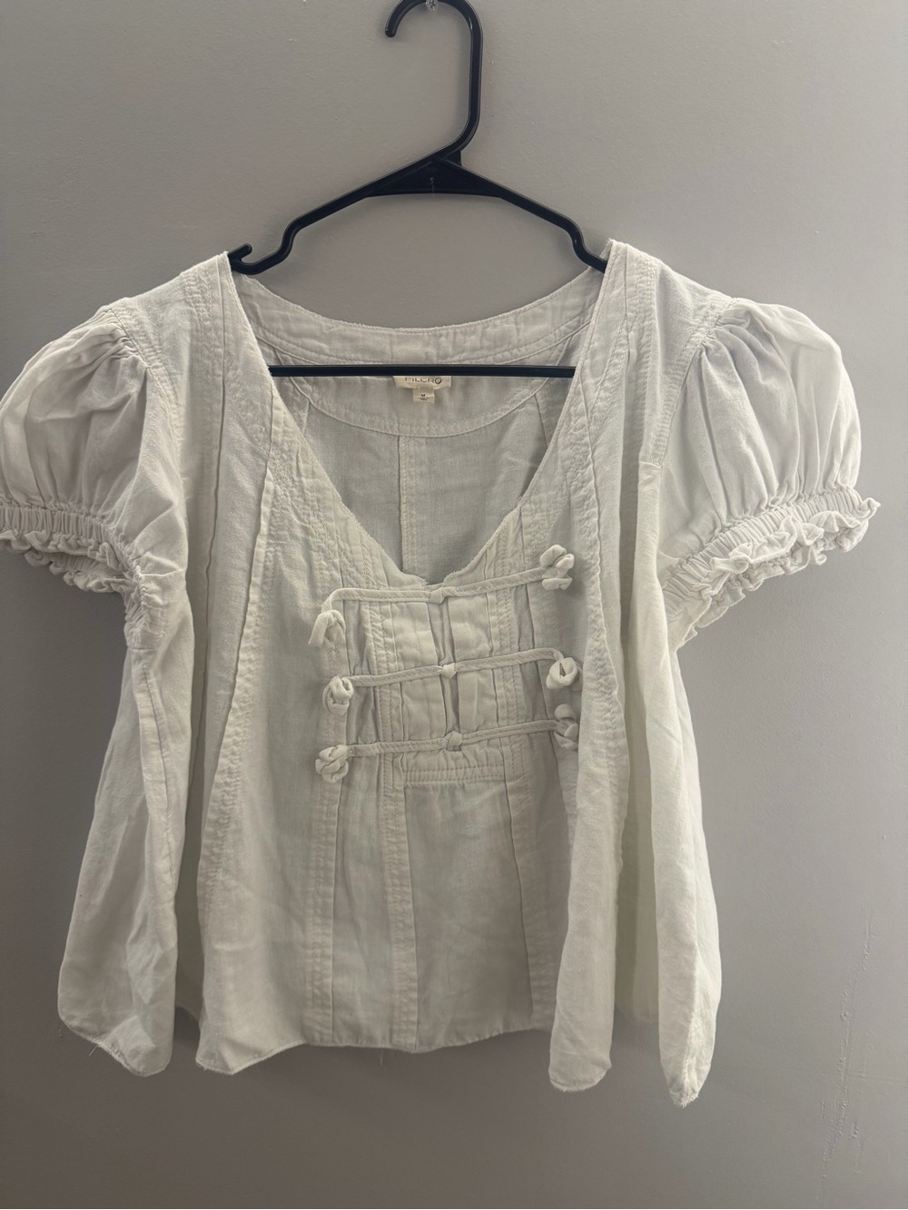 Pilcro White Puff-Sleeve Tie-Detail Blouse